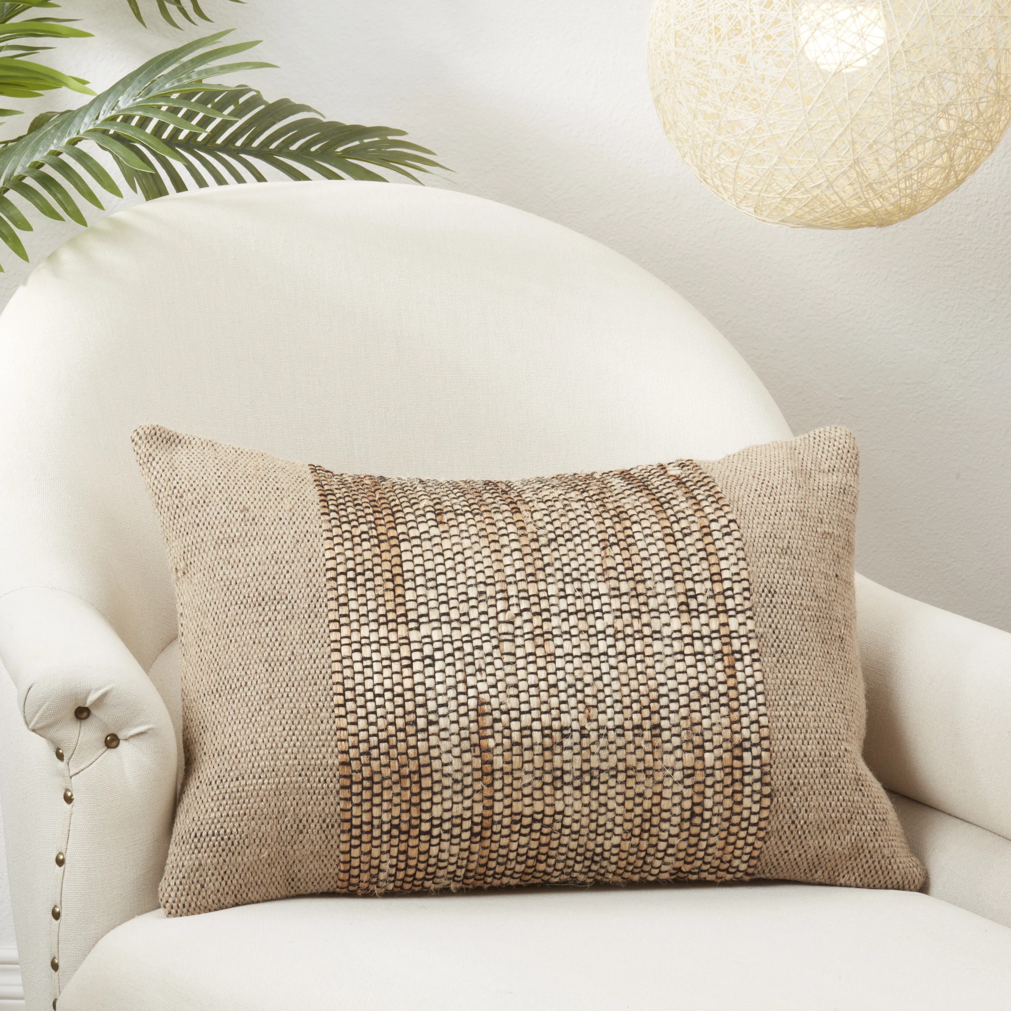 Earthy Jute Banded Outdoor Throw Pillow Cover | Wayfair North America