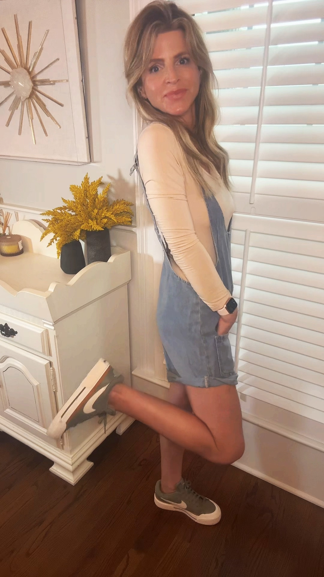 NC weather is crazy in the Fall. This jean overall romper is a good option for those hot days with cool evenings. Layer with a sweater for rhe chillier evenings! #fallfashion #falltransitionoutfit #falltransition #fallfinds #amazonfashion #amazonfinds 