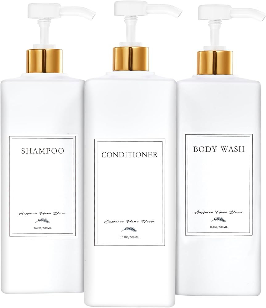 Shampoo and Conditioner Dispenser, 16.9oz Refillable Shampoo and Conditioner Bottles with Matte P... | Amazon (US)