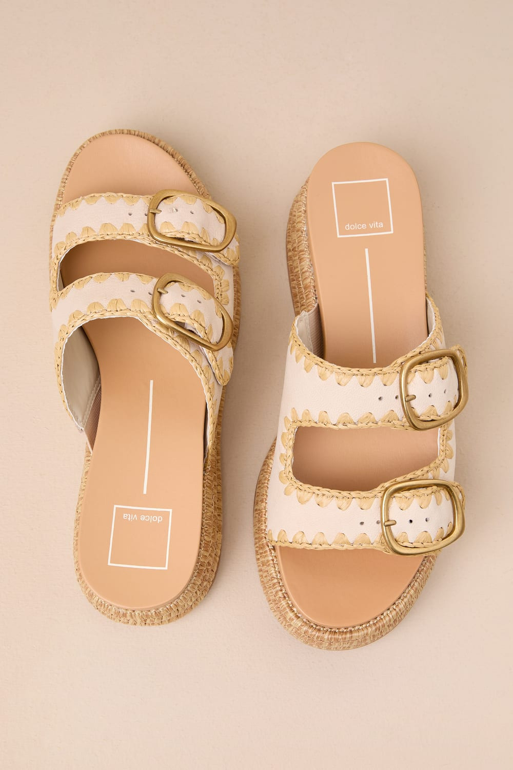 Wanika Sand Nubuck Leather Raffia Buckled Slide Sandals | Lulus