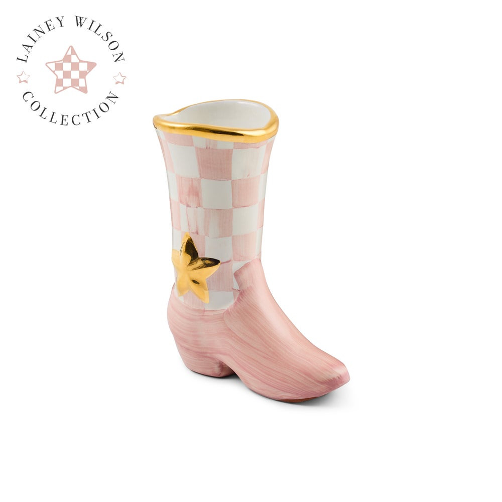 Lainey Wilson Rosy Check Cowgirl Boot Bud Vase | MacKenzie-Childs