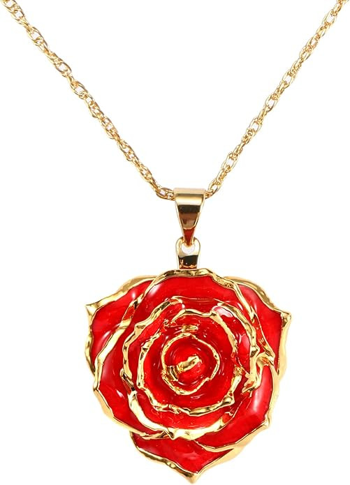 AliveRose Real Rose Gold Dipped Necklace Gifts for Women, 24K Gold Rose Pendant Necklace Jewelry ... | Amazon (US)