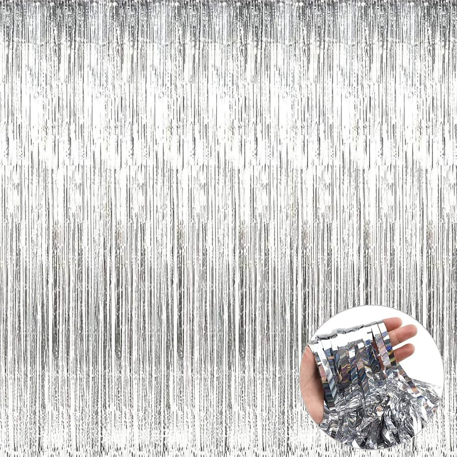 HalloweenDecorate 4 Pack Silver Foil Fringe Curtain Backdrop, 3.28Ft x 9.84Ft Metallic Tinsel Str... | Amazon (US)