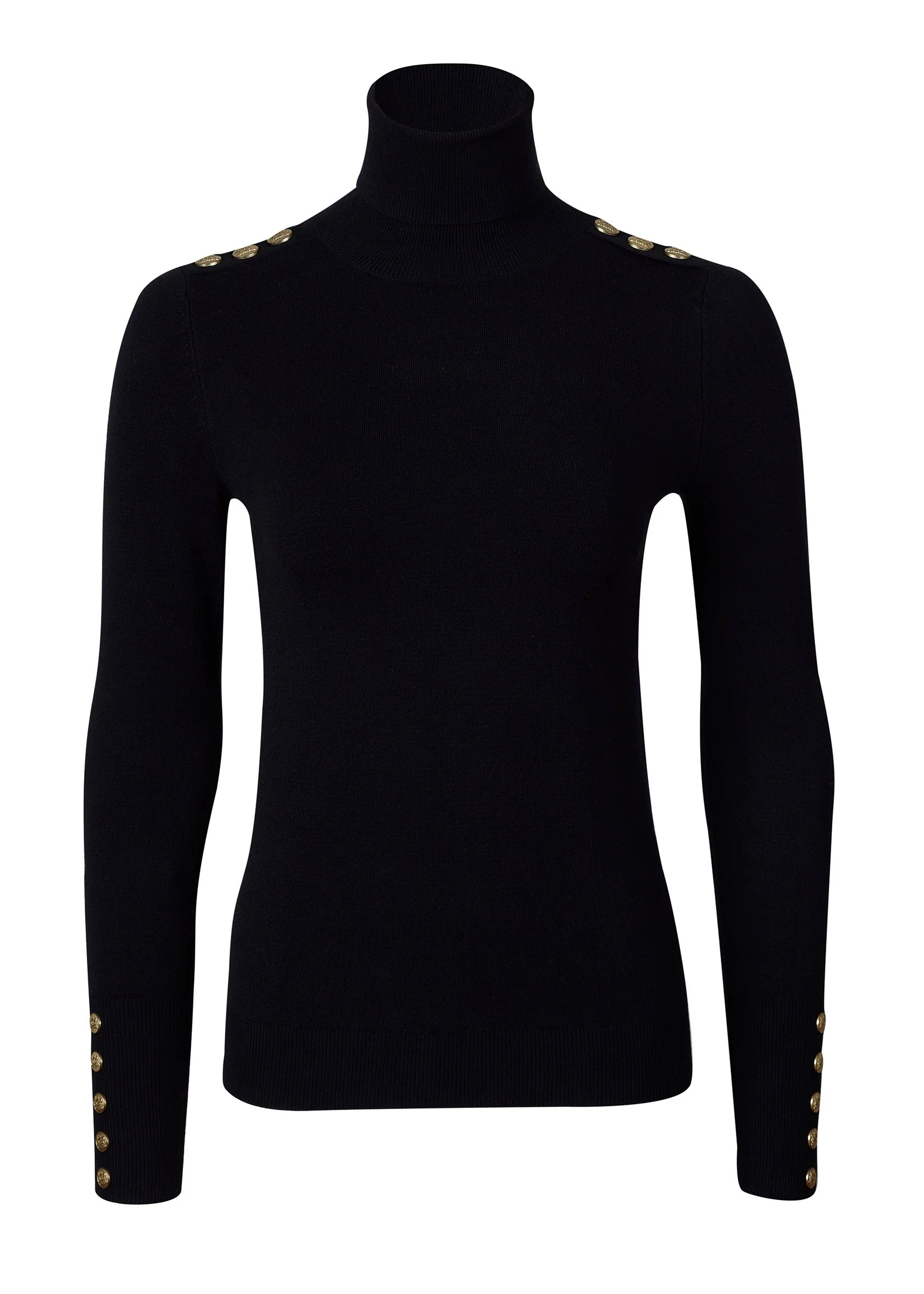 Buttoned Knit Roll Neck (Black) | Holland Cooper