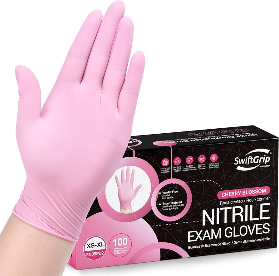 Pink Nitrile Gloves, 3-mil, Industrial Gloves Disposable Latex Free, for Cleaning & Esthetician, ... | Amazon (US)