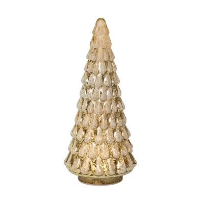 Transpac Glass 10.04 in. Gold Christmas Light Up Tree | Target