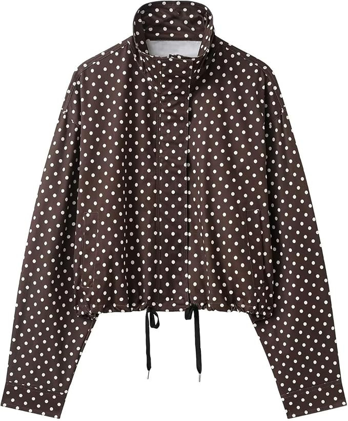 Womens Polka Dot Cropped Jacket Stand Collar Bomber Jacket | Lightweight Zip Up 2026 Fall Casual ... | Amazon (US)