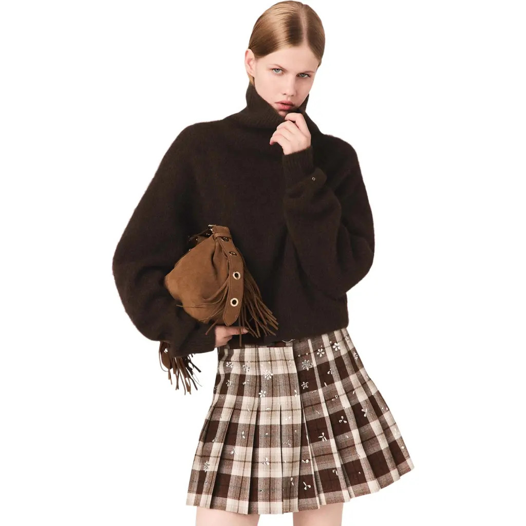 maje Yak blend roll-neck sweater in Dark Brown at Nordstrom, Size Medium | Nordstrom