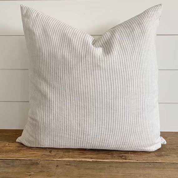 MILA  Neutral Ticking Stripe Pillow Cover  Neutral Pillow  | Etsy | Etsy (US)