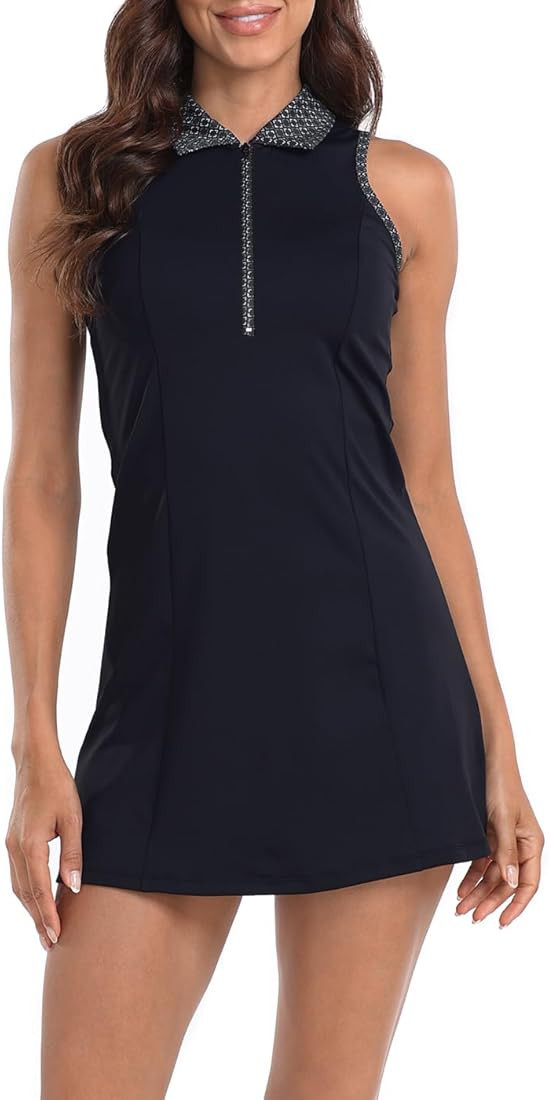 HDE Women's Tennis Dress Sleeveless Athletic Zip Up Golf Dresses with Separate Shorts | Amazon (US)