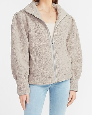 Cozy Vegan Leather Trim Sherpa Sweatshirt | Express