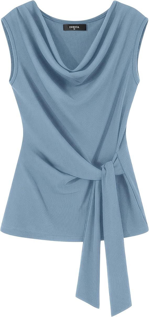 ZESICA Women's Summer Business Casual Tank Tops 2026 Cowl Neck Sleeveless Knit Slim Shirts Spring... | Amazon (US)