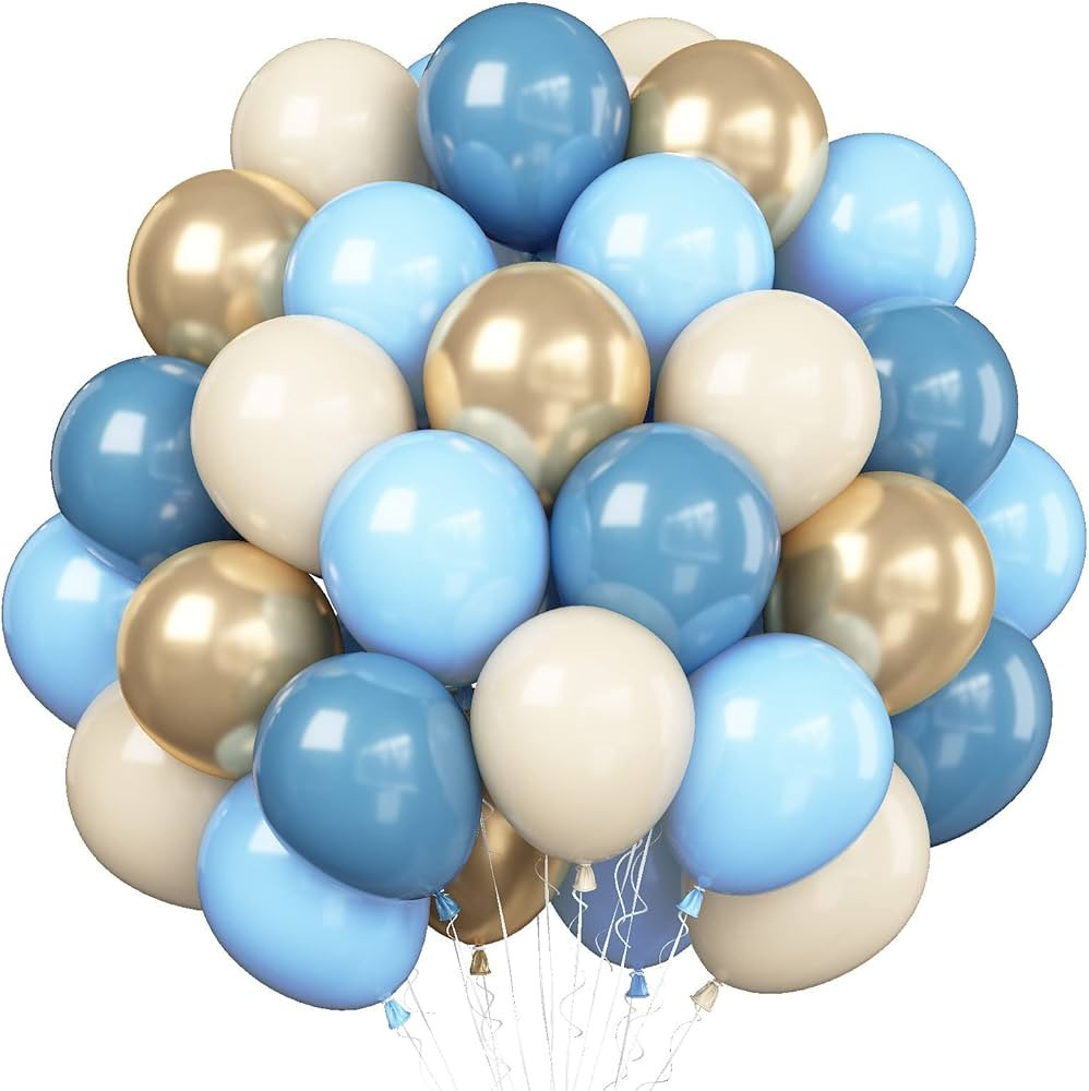 Blue and Gold Balloons, 50pcs 10 Inch Retro Blue Balloons Metallic Gold Balloons White Sand Gold ... | Amazon (US)