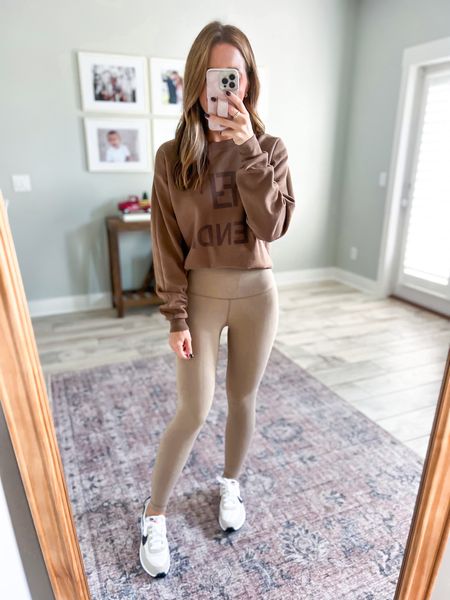 Casual outfit. Mom outfit. Mom style. Weekend outfit. Amazon leggings (XXS, so comfy)! Sassy Queen sweatshirt (small, code LISAMARIE). Nike waffle shoes (TTS). Neutral Nike shoes. 

#LTKshoecrush #LTKGiftGuide #LTKunder100