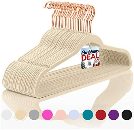 Premium Velvet Hangers (Pack of 50) Heavyduty - Non Slip - Velvet Suit Hangers Ivory - Copper/Ros... | Amazon (US)