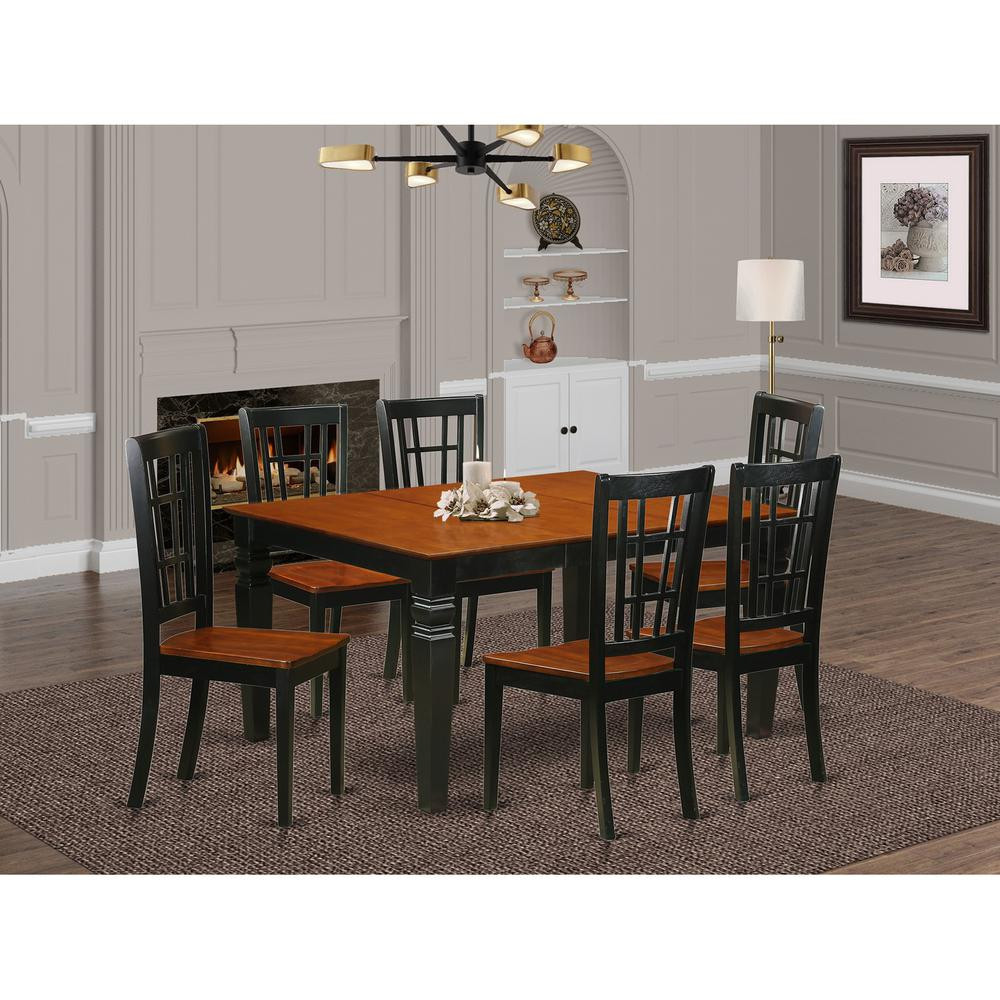 7 Pc Kitchen table set with a Dining Table and 6 Wood Dining Chairs in Black | Shop Simon