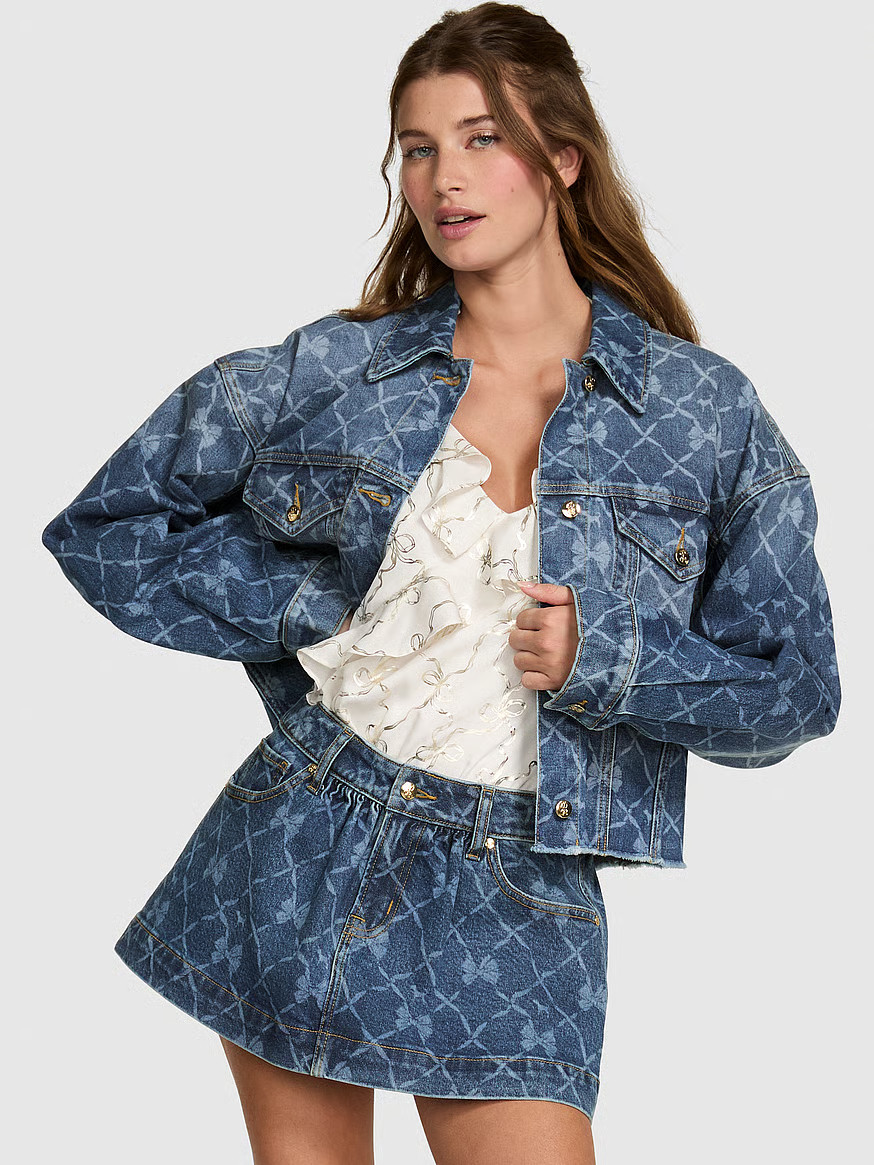 Buy PINK x LoveShackFancy Flirty Denim Skirt, Bright Medium Wash - Order Bottoms online - PINK US | Victoria's Secret (US / CA )