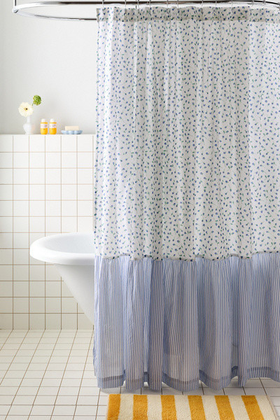 Maise Patterned Ruffled Shower Curtain in Blue at Urban Outfitters | Urban Outfitters (US and RoW)