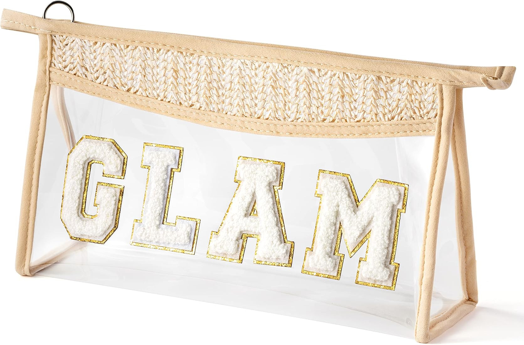 Belanttega Boho Patch Makeup Bag Clear Toiletry Bag Varsity Letter Travel Cosmetic Bag beige Tran... | Amazon (US)