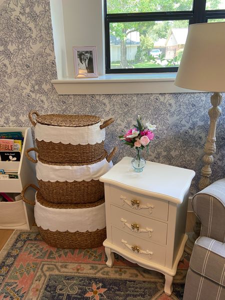 #ltkbump #nurserydecor #girlroomdecor #babygirldecor #scallopeddecor #wickerbasket #wickerdecor #southernnursery #englishcottage #grandmillenialdecor #sidetable #floorlamp #homedecor

#LTKhome #LTKunder50 #LTKfamily