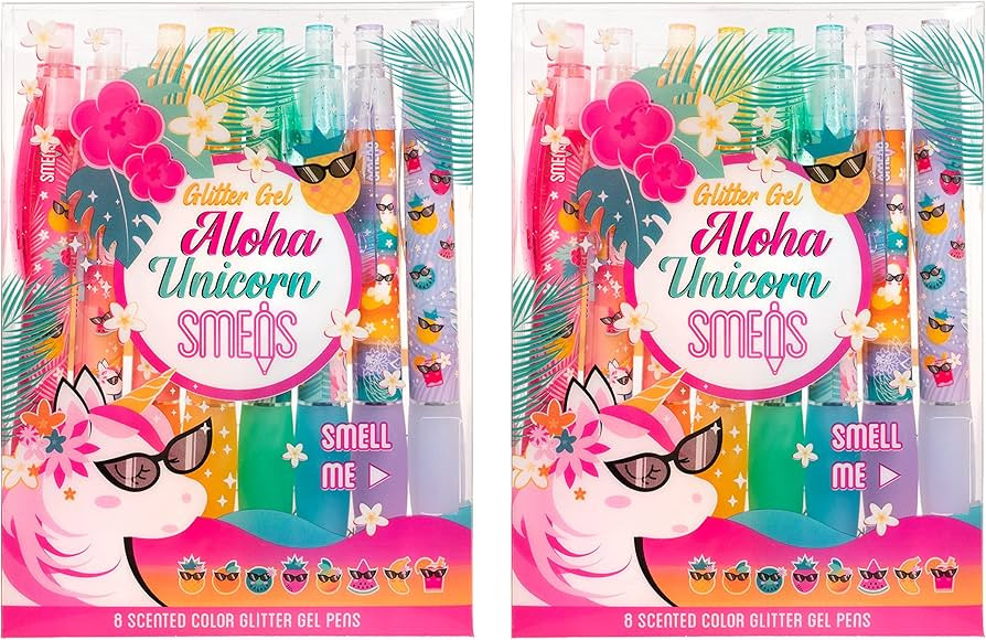 Glitter Gel Smens (2 Pack) - Aloha Unicorn Scented Pens, Colored Gel Ink, Medium Point, 8 Count | Amazon (US)