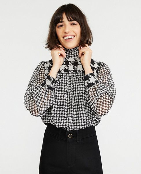 Houndstooth Yoke Bow Blouse | Ann Taylor (US)