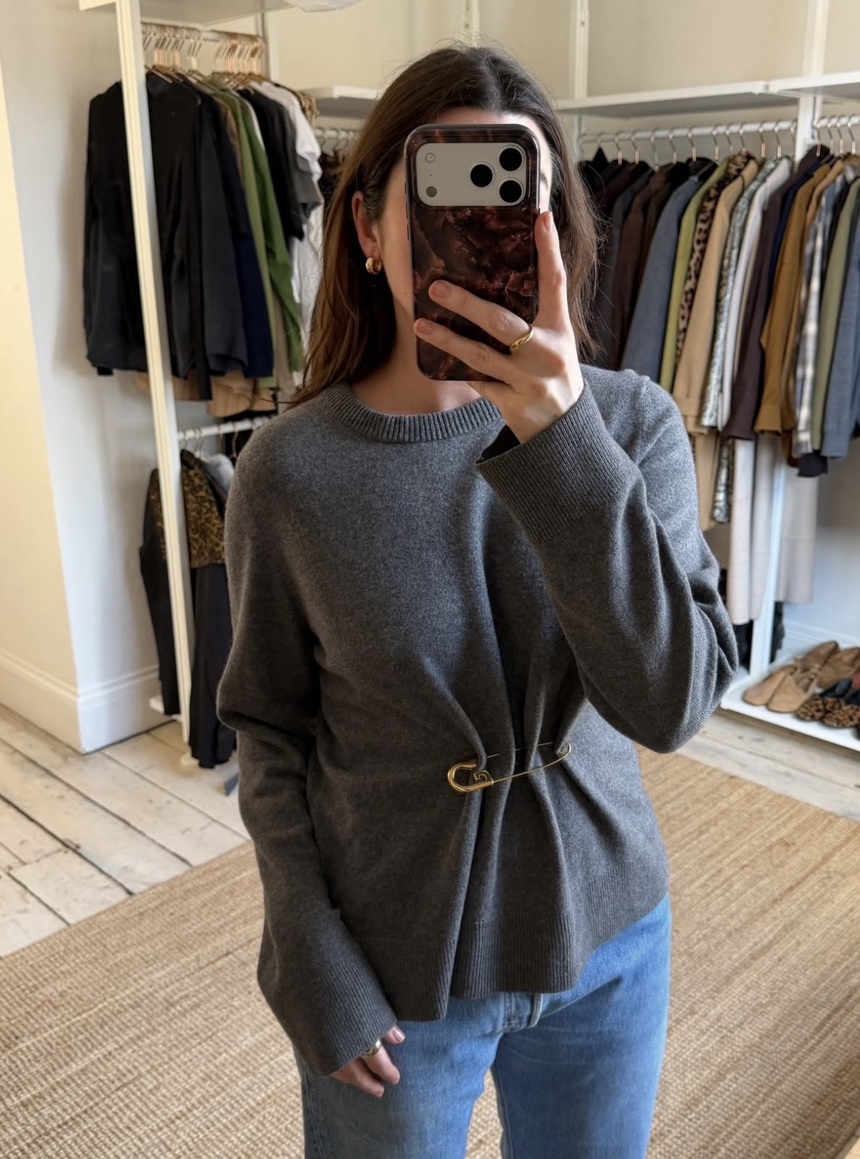 A classic knit and jean outfit elevated with a Grandote pin

#LTKwinter #LTKstyletip