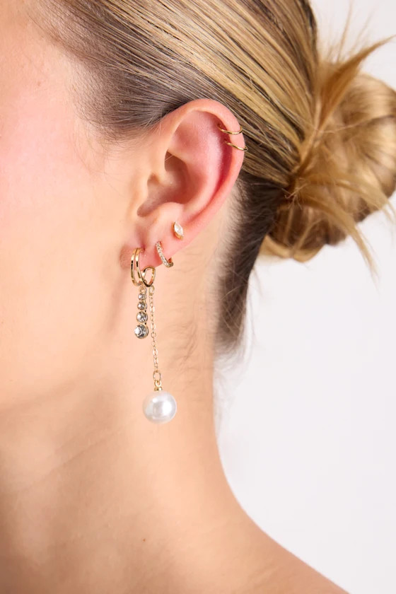 Zoey Gold Rhinestone Pearl Drop Earrings | Lulus