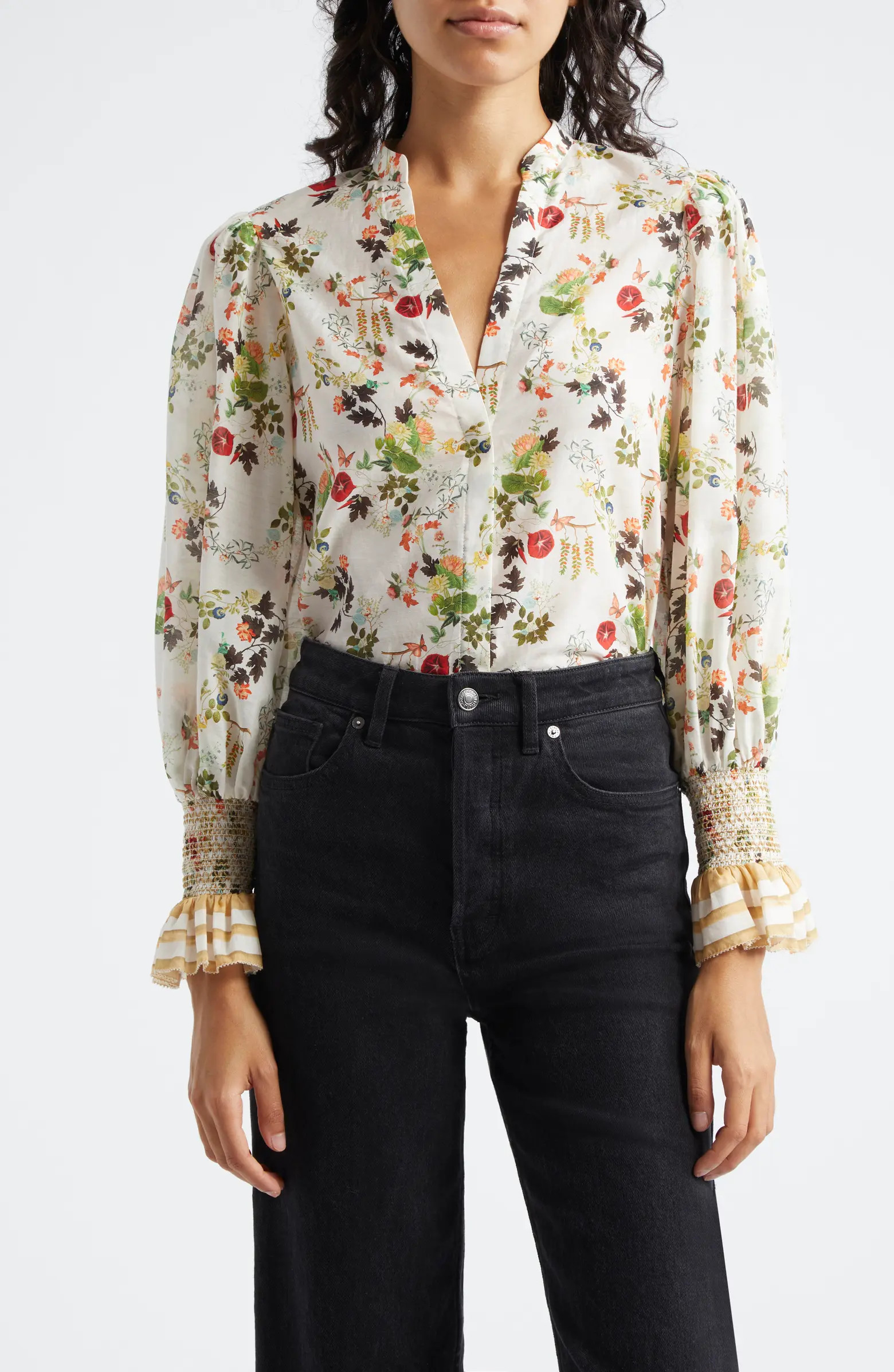 Ilan Floral Cotton & Silk Button-Up Shirt | Nordstrom