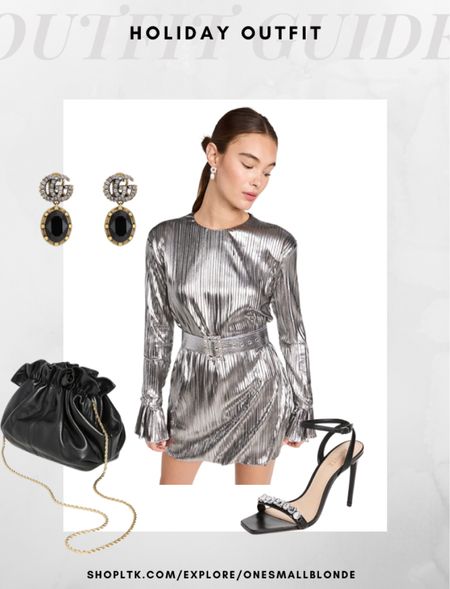 Holiday/ New Year’s Eve look! 

Metallic holiday dress, black embellished heels, black purse, Gucci drop earrings. 

#LTKHoliday #LTKshoecrush #LTKSeasonal