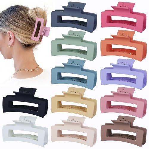 Sisiaipu 12 Pcs Medium Hair Clips, 3.5 Inch, Colorful - Hair Clips for Thick and Thin Hair, Square Claw Clips, Jaw Clips, Bulk Hair Accessories for Women and Girls | Amazon (US)