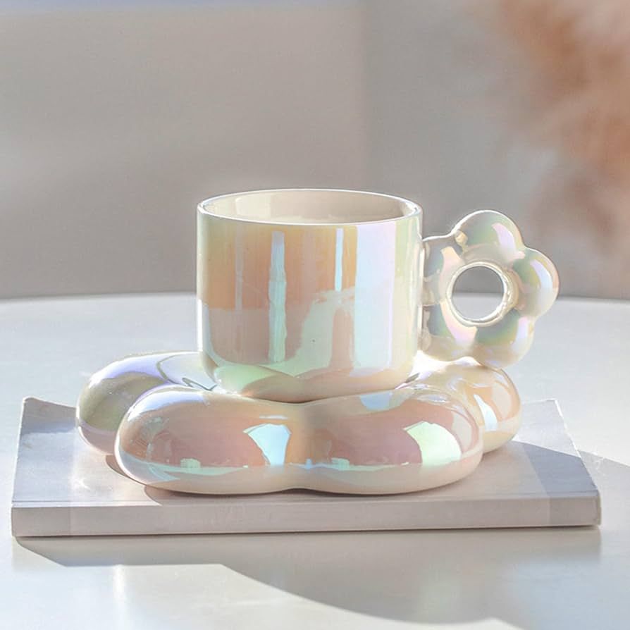 ACGrade Flower Coffee Cup Saucer Set, Mug and Saucer Set, Ceramic Flower Coffee Cup and Saucer, 3... | Amazon (US)