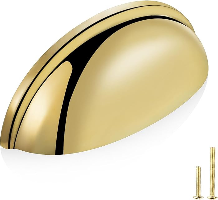QOGRISUN 5-Pack Unlacquered Brass Cabinet Cup Pulls, Gold Bin Cup Drawer Dresser Handles, 3-Inch ... | Amazon (US)