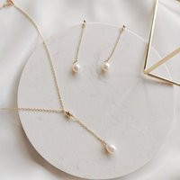 Drop-Shaped Pearl Necklace & Dangle Earrings Set, Drop Earrings, Y-Shaped Chain | Drop Set | Etsy (US)