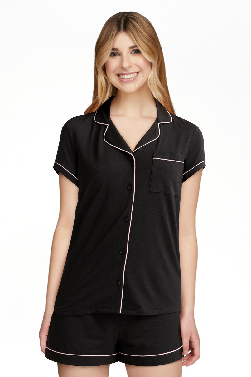 Joyspun Women’s Dreamy Soft Collection Short Sleeve Knit Notch Collar Top and Shorts Pajama Set... | Walmart (US)