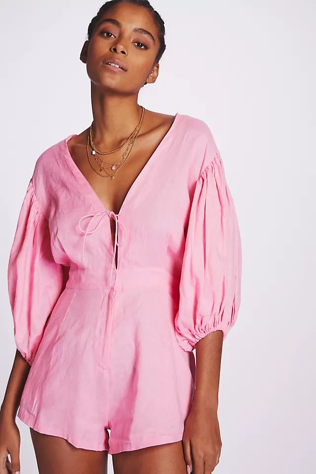 Puff-Sleeved Linen Romper | Anthropologie (US)