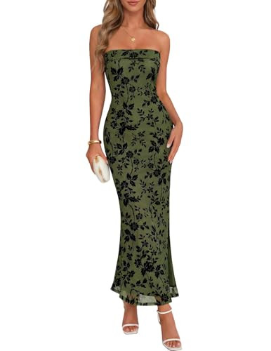 Summer Strapless Dress, Bodycon Floral Tube Mesh Maxi Dress, Semi Formal, Dinner, Evening, Prom, ... | Amazon (US)