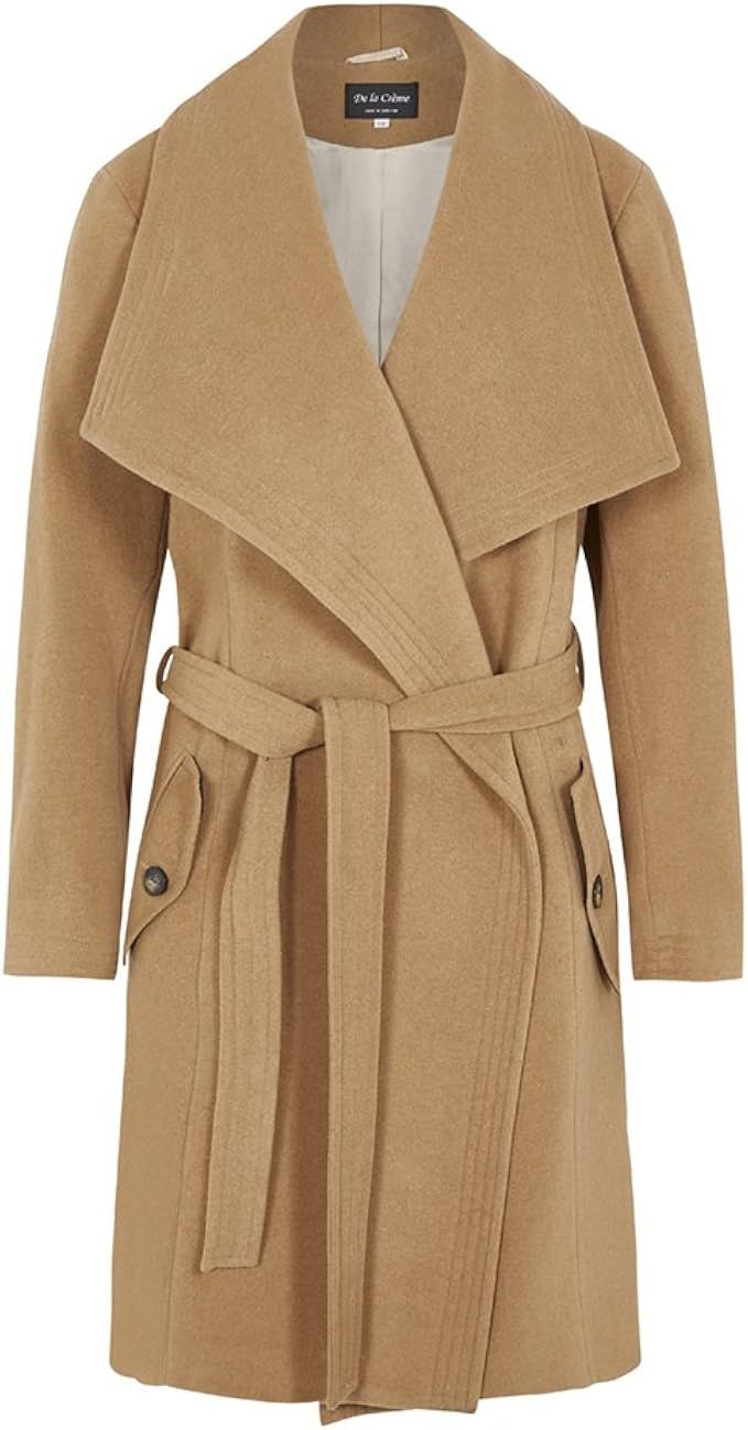 De La Creme -Women`s Winter Wool Cashmere Wrap Coat with Large Collar | Amazon (US)