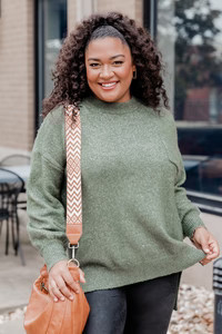 Never Wanna Go Olive Pocketed Oversized Sweater | Pink Lily