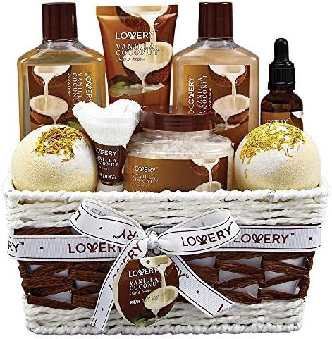Bath and Body Gift Basket For Women and Men – 9 Piece Set of Vanilla Coconut Home Spa Set, Incl... | Amazon (US)