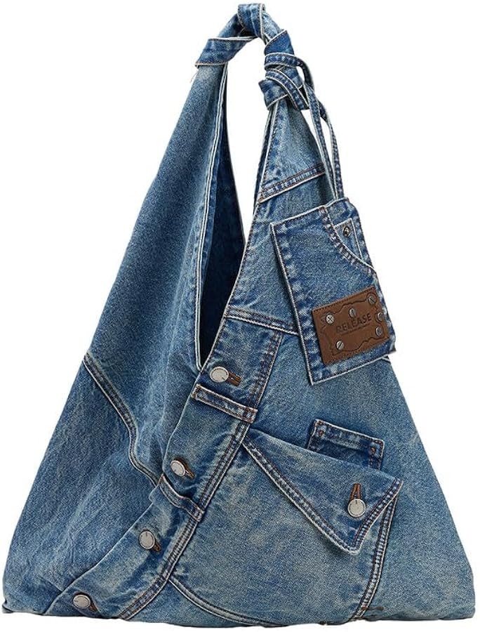 URBAN REVIVO Women Tote Shoulder Bag Large Capacity Denim with Leather Accents for Daily Commute ... | Amazon (US)