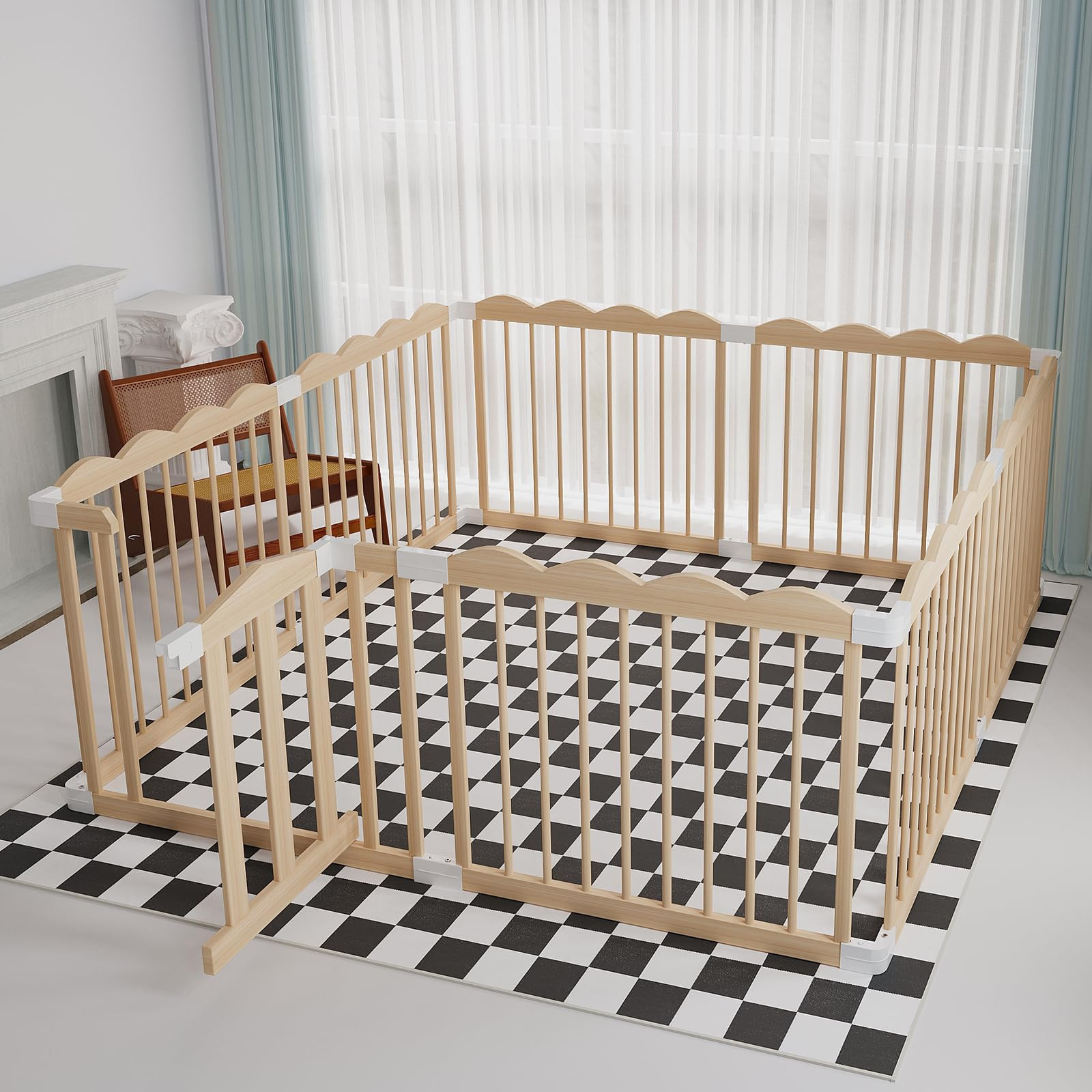 Baby Playpen, Wooden Playpen for Babies and Toddlers, Large Adjustable Wooden Baby Playard with L... | Amazon (US)