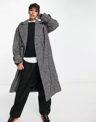 River Island oversize double breasted maxi coat in black | ASOS (Global)
