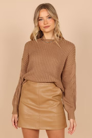 Emma Crew Neck Cable Arm Detail Knit Sweater - Beige | Petal & Pup (US)