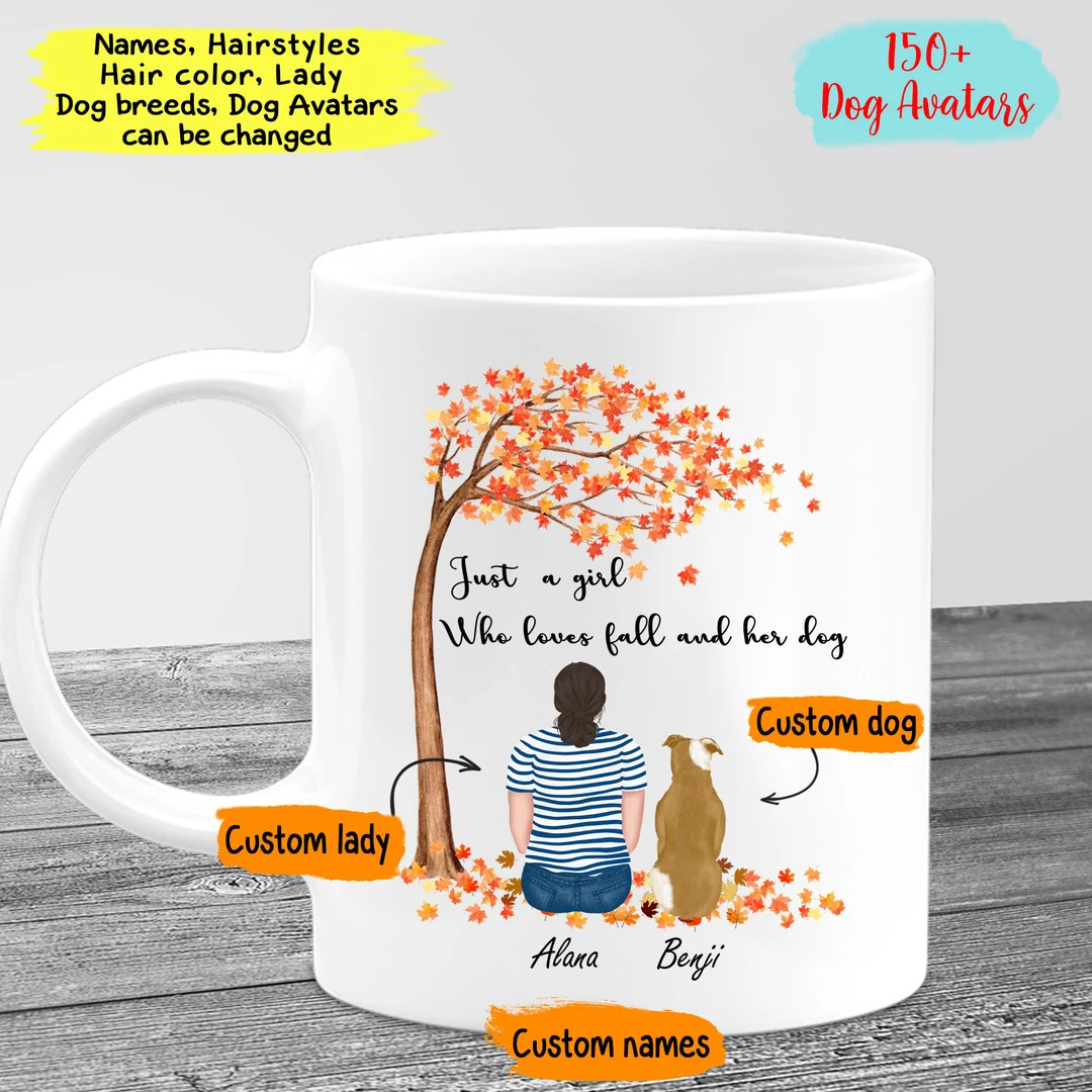 Custom Names Just A Girl Who Love Fall And Her Dog Mug Thanksgiving Gift Dog Lover Gift, Autumn M... | Etsy (Global)
