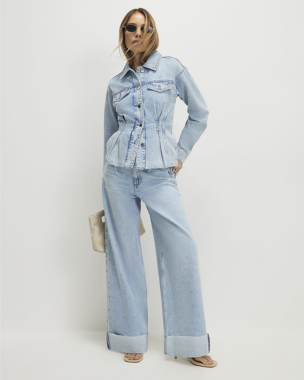Blue Turn Up Hem Wide Leg Jeans | River Island UK & IE