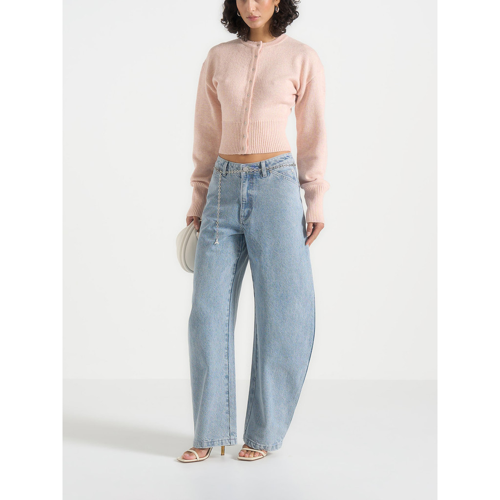 Manière De Voir Mayla Knitted Cinch Waist Cardigan in Baby Pink at Nordstrom, Size X-Small | Nordstrom