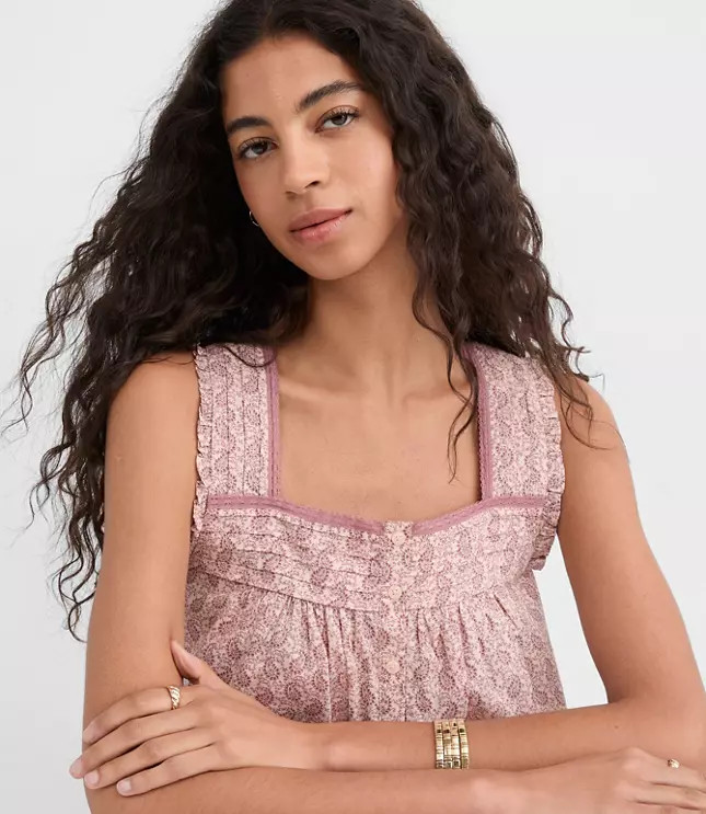 Petite Paisley Pintucked Square Neck Blouse | LOFT