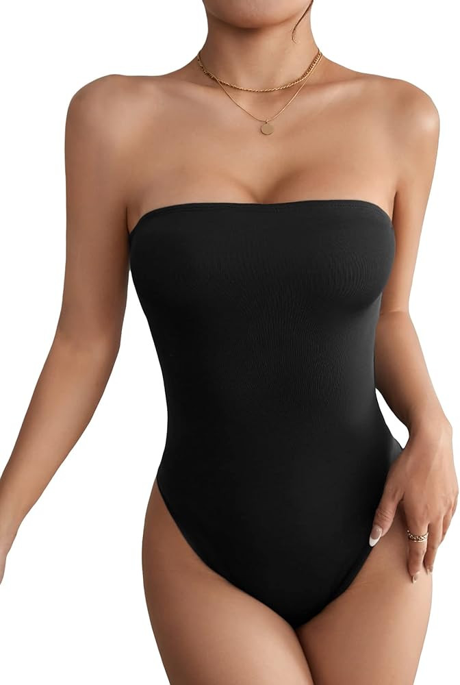 GORGLITTER Women's Solid Strapless Sleeveless Bodysuit Tube Tops | Amazon (US)