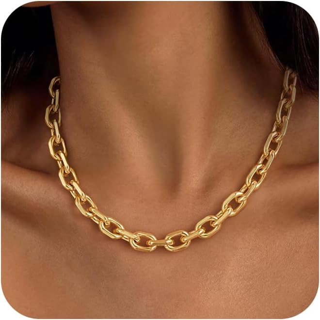 CHESKY 14K Gold Plated Chunky Necklace for Women, Trendy Paperclip Cuban Link Chain Necklace Wate... | Amazon (US)